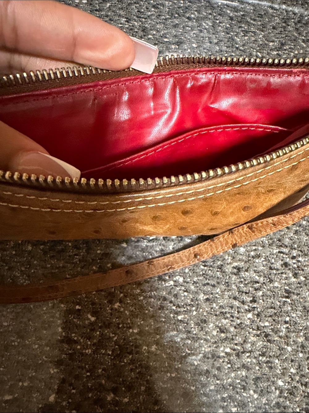 Dooney & Bourke Cognac Ostrich-Embossed Wristlet - Picture 6 of 7